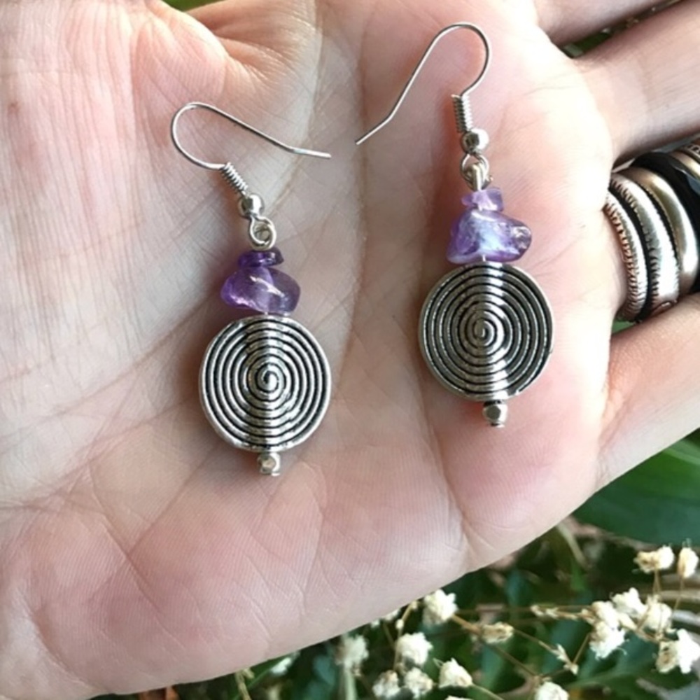 π΄SALE ! Boho spiral genuine amethyst earrings - Picture 3 of 10
